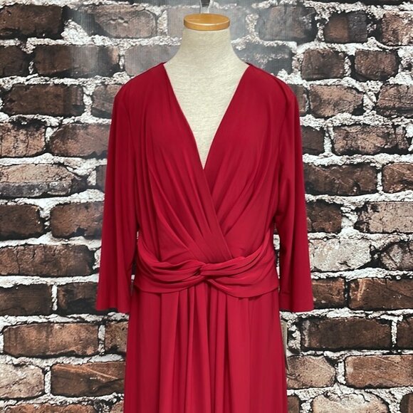 Evan Picone Chic Peek Dress NWT Long Sleeve V-Neck A-Line Red Size 16 - Picture 8 of 15